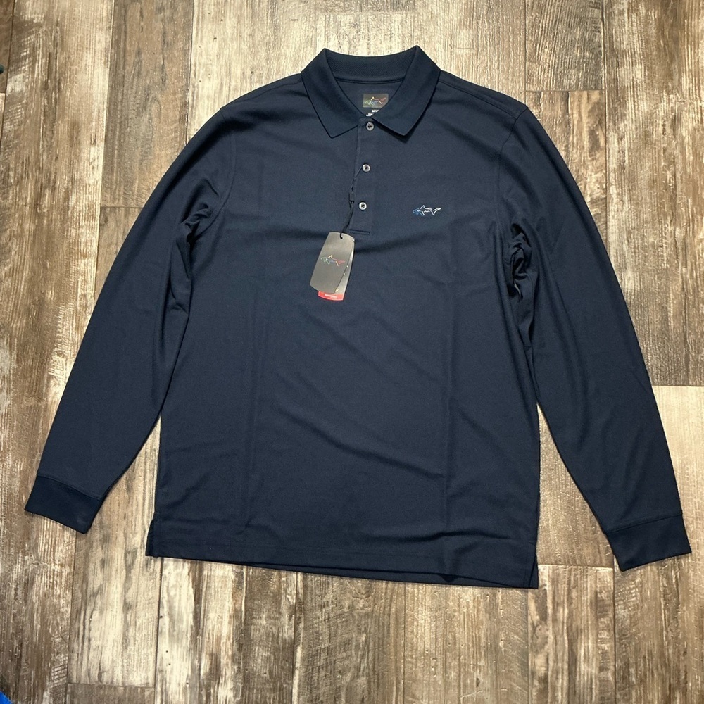 Greg Norman Collection Dark Blue Long Sleeve Polo Size Medium